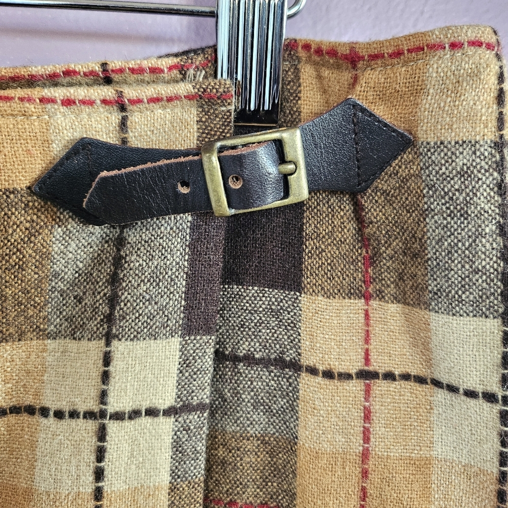 Rena Rowan Vintage Wool Blend Plaid Western Cabincore Buckled Wrap Midi Skirt - Picture 4 of 13